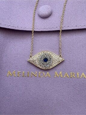 Melinda Maria Blue Evil Eye Pendant Necklace Gold Tone NWOT
